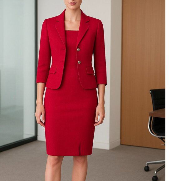 Kay Unger Red Textured Sheath Dress & Blazer Set – Size 6 - Picture 2 of 11